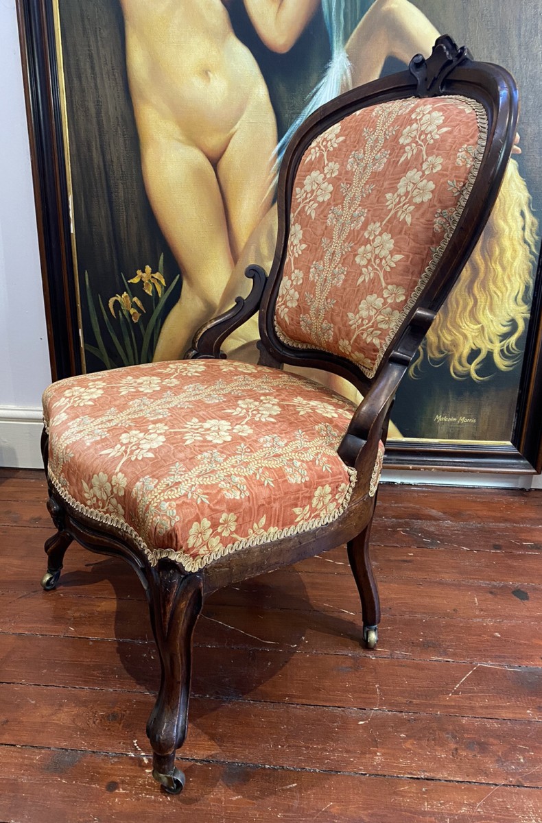 Ladies French Empire Sewing Chair With Elegant Floral Upholstery