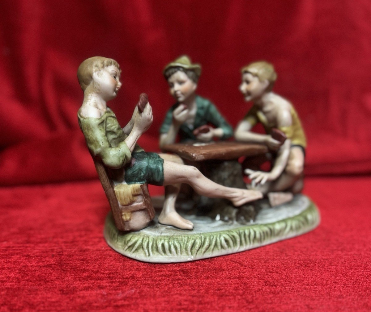 Capodimonte Porcelain Figurine Titled 'the Cheat’ Card Players Showpiece