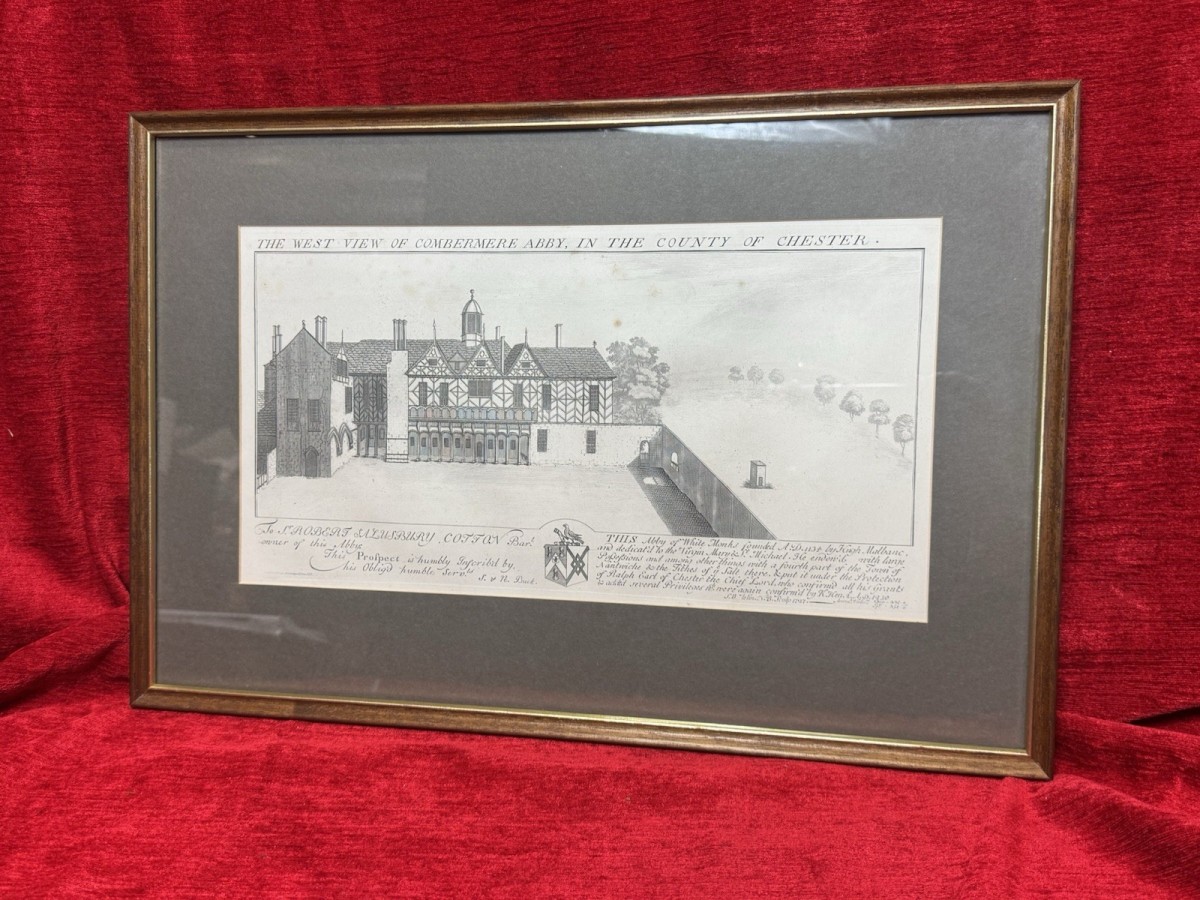 Combermere Abbey, Cheshire Antique Lithograph Print 1727 (1880) By Buck Brothers