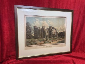 Harwarden Castle Print Victorian By Marcus Ward & Co Antique Print Circa - 1890 Composition - Printed Coloured Lithograph On Vellum Listing Description Coloured Antique Lithograph Print Depicting A Pictorial View Of Hawarden Castle Frontage Around 1880 And The Surrounding Gardens. Framed Glazed Print By Marcus Ward & Co. Built In The Mid Eighteenth Century, Harwarden Castle Was The Estate Of Former British Prime Minister William Ewart Gladstone, Having Previously Belonging To The Family Of His Wife Catherine Glynn. Gladstone Occupied The House Until His Death There in 1898. The House And Estate Are Still A Private Residence Although Some Of The Grounds Are Open To The Public. Dimensions In Cms Height 60cm X Width 74cm