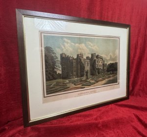 Harwarden Castle Print Victorian By Marcus Ward & Co Antique Print Circa - 1890 Composition - Printed Coloured Lithograph On Vellum Listing Description Coloured Antique Lithograph Print Depicting A Pictorial View Of Hawarden Castle Frontage Around 1880 And The Surrounding Gardens. Framed Glazed Print By Marcus Ward & Co. Built In The Mid Eighteenth Century, Harwarden Castle Was The Estate Of Former British Prime Minister William Ewart Gladstone, Having Previously Belonging To The Family Of His Wife Catherine Glynn. Gladstone Occupied The House Until His Death There in 1898. The House And Estate Are Still A Private Residence Although Some Of The Grounds Are Open To The Public. Dimensions In Cms Height 60cm X Width 74cm