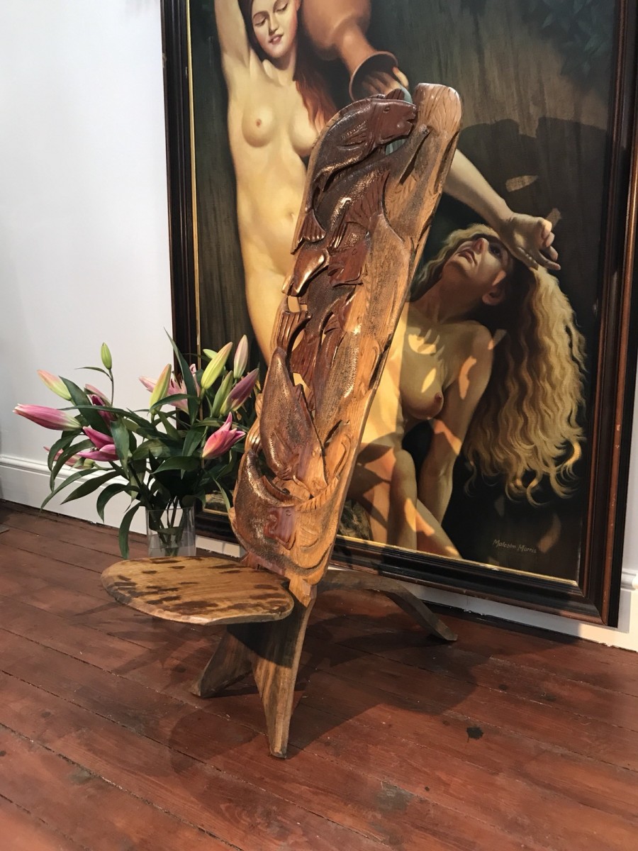 North African Tribal Native Carved Wood Chief Tains Story Telling Chair