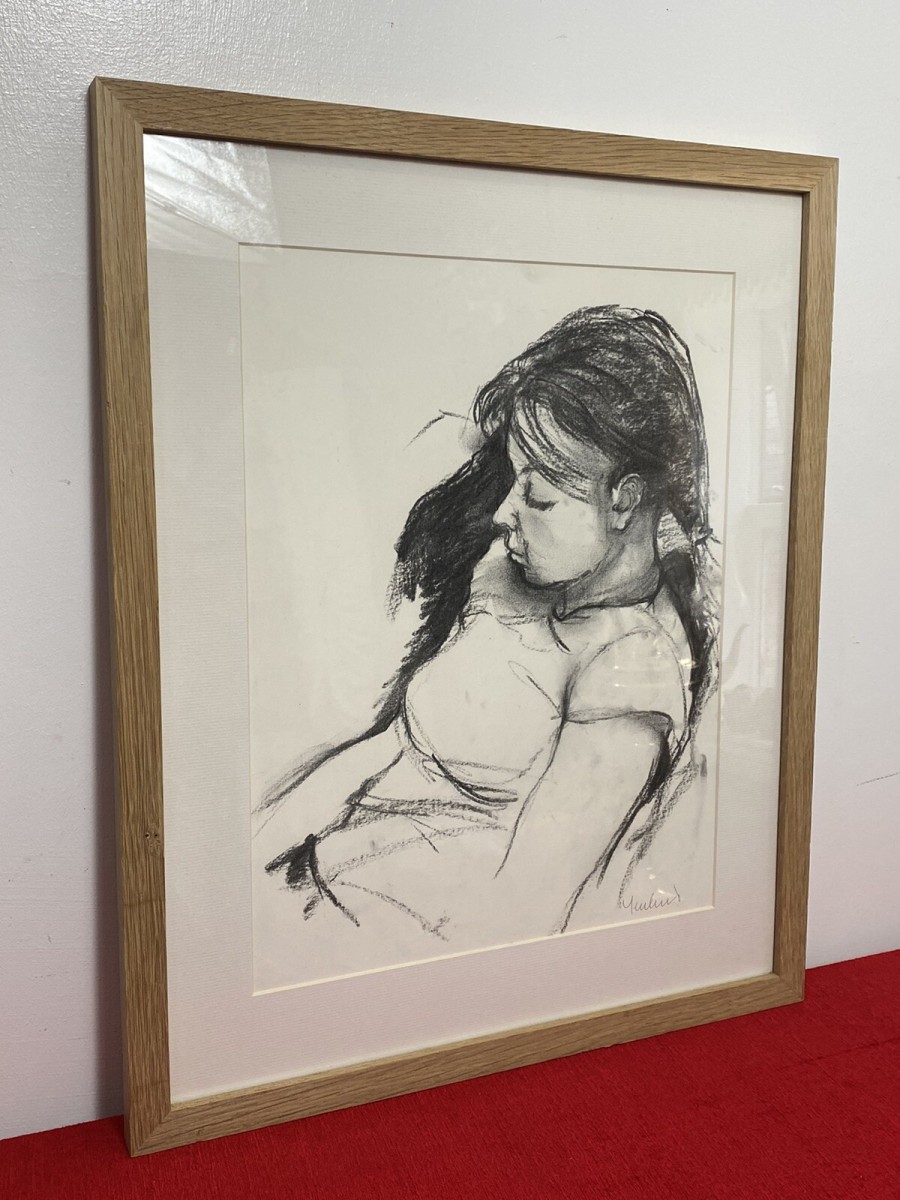 Figurative Charcoal Sketch Of Young Lady In Deep Thought By Michael Jenkins