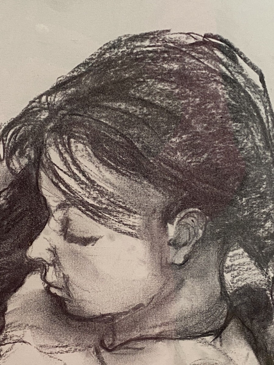 Figurative Charcoal Sketch Of Young Lady In Deep Thought By Michael Jenkins