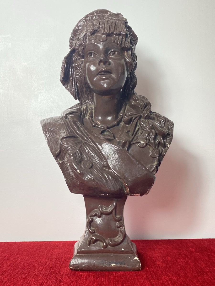 Primary image for Large French Art Deco Classical Bohemian Gypsy Woman Chalkware Bust
