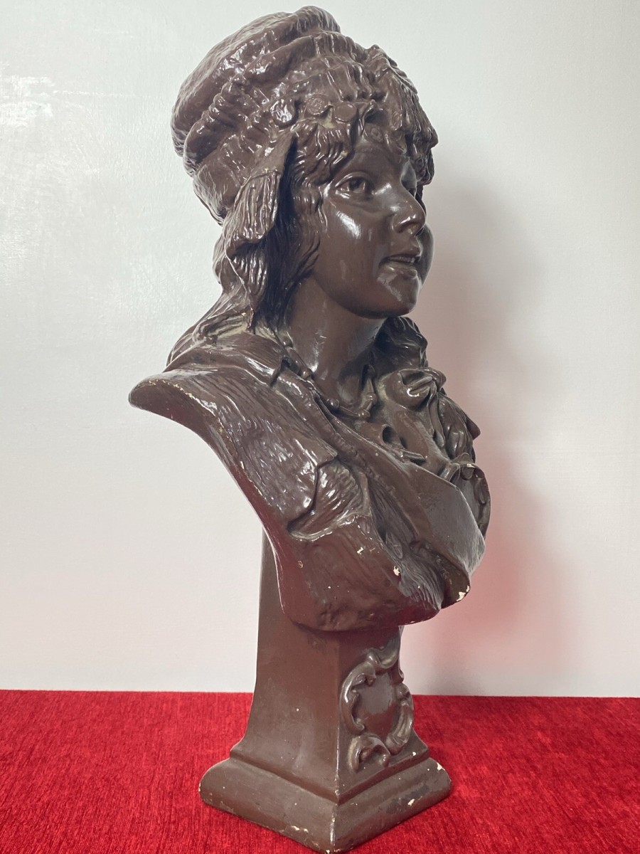 Large French Art Deco Classical Bohemian Gypsy Woman Chalkware Bust
