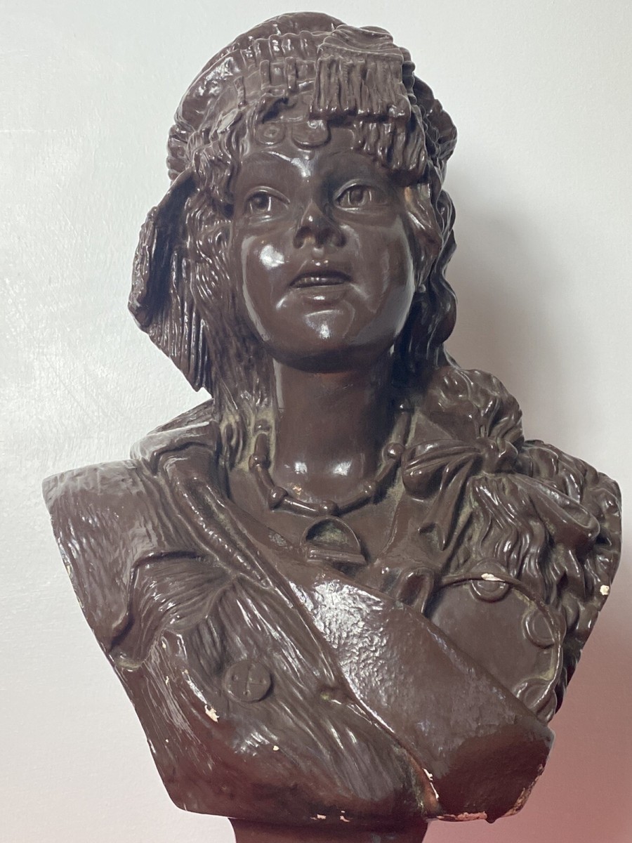 Large French Art Deco Classical Bohemian Gypsy Woman Chalkware Bust