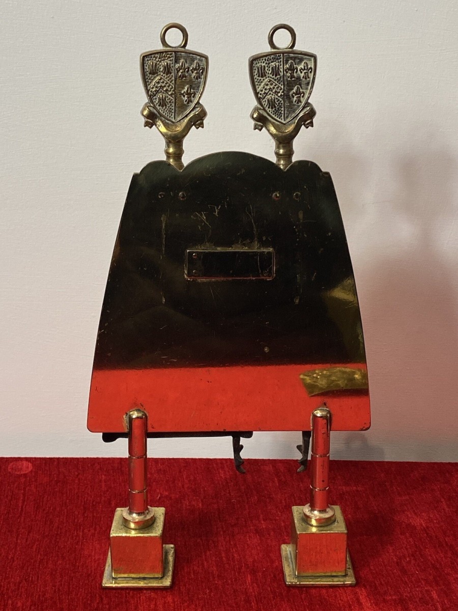 Vintage Brass Georgian Stye Royal United Kingdom Coat Of Arms Fire Companion Set