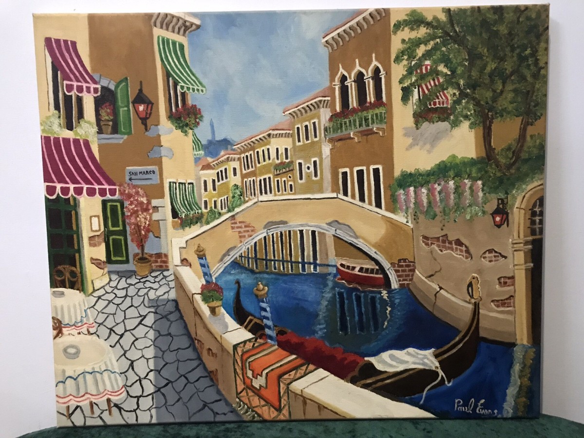 Primary image for Contemporary Artwork Venician Villas With Gondolas Oil On Canvas By Paul Evans