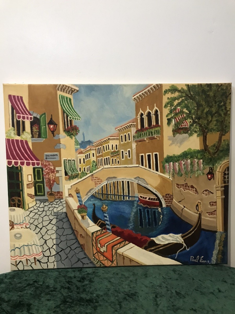 Contemporary Artwork Venician Villas With Gondolas Oil On Canvas By Paul Evans