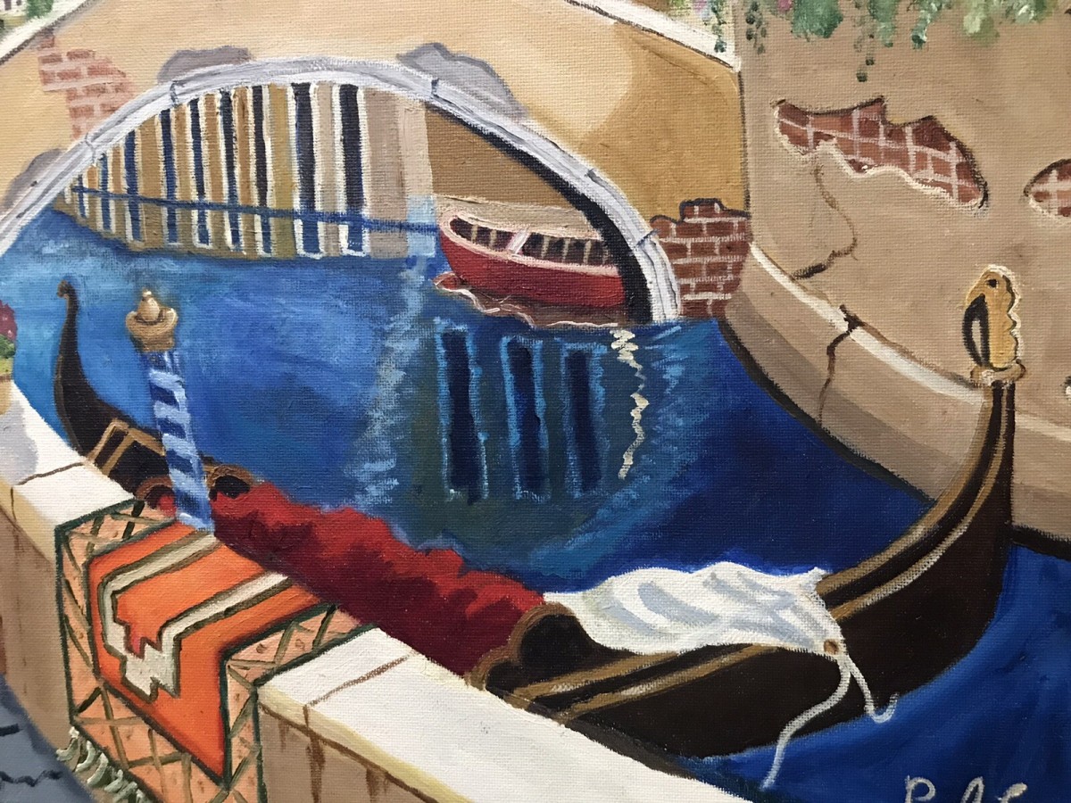 Contemporary Artwork Venician Villas With Gondolas Oil On Canvas By Paul Evans