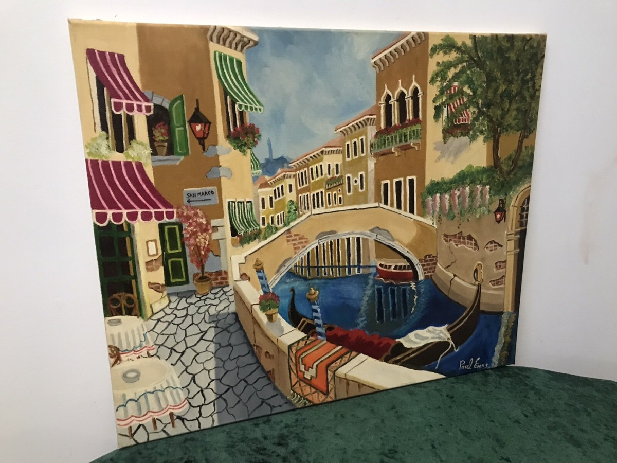 Contemporary Artwork Venician Villas With Gondolas Oil On Canvas By Paul Evans