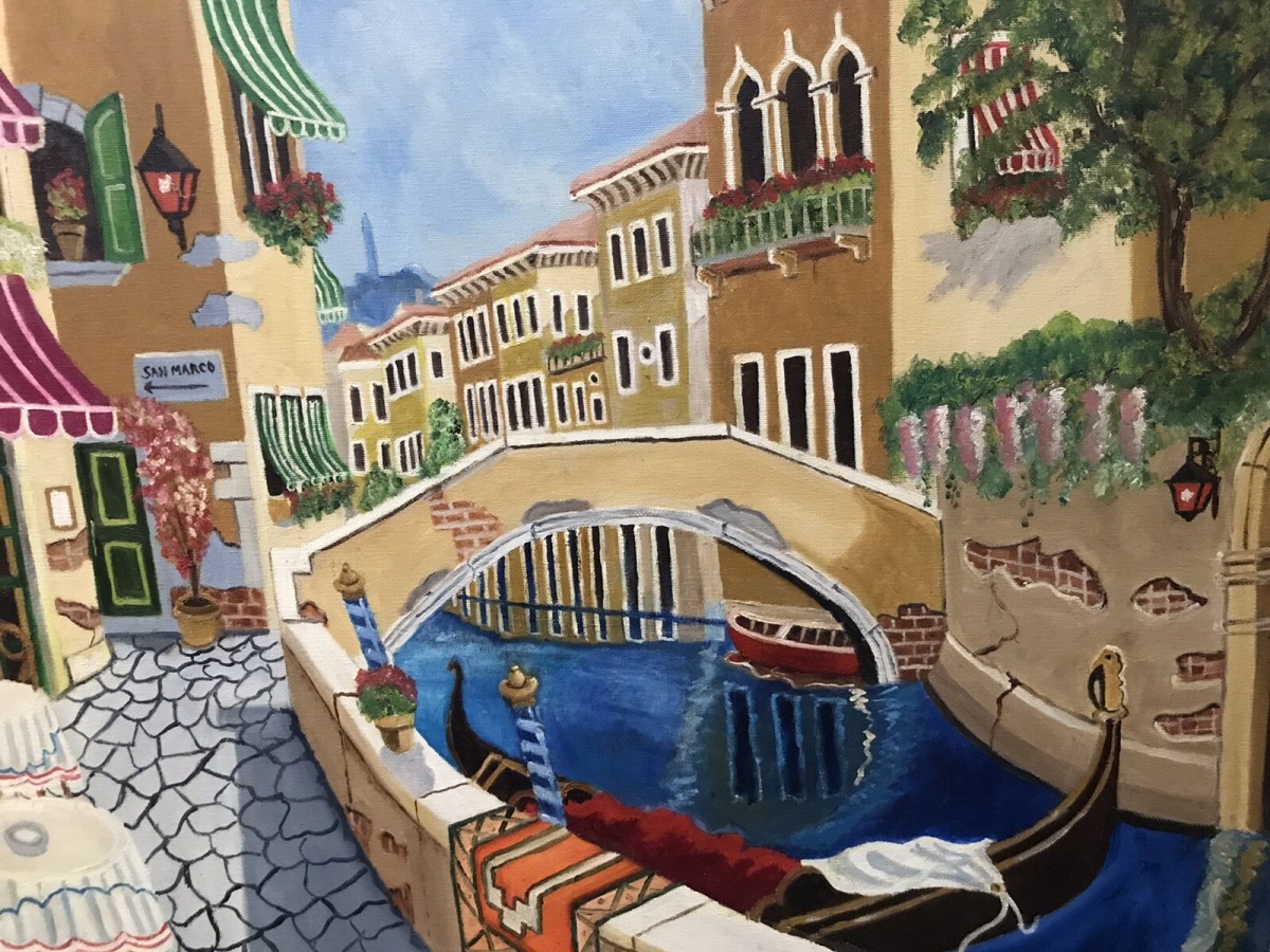 Contemporary Artwork Venician Villas With Gondolas Oil On Canvas By Paul Evans