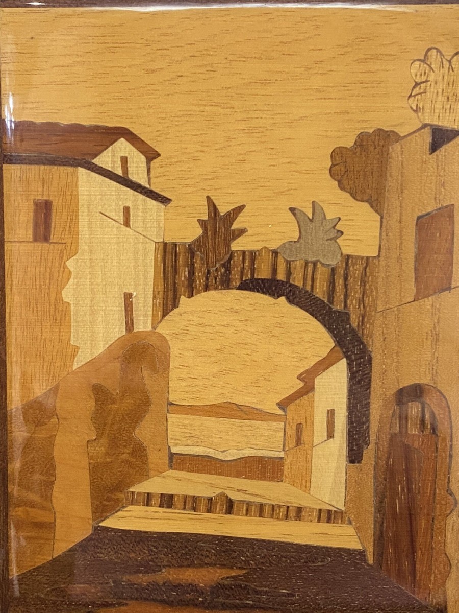 Pair Of Italian Landscapes Fruitwood Inlaid Sorrento Plaques