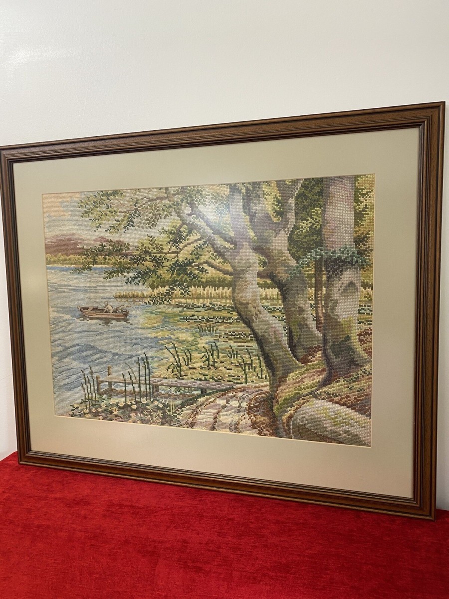 Hand Woven Lake Windermere Landscape Tapestry With Fisherman In Rowing Boat