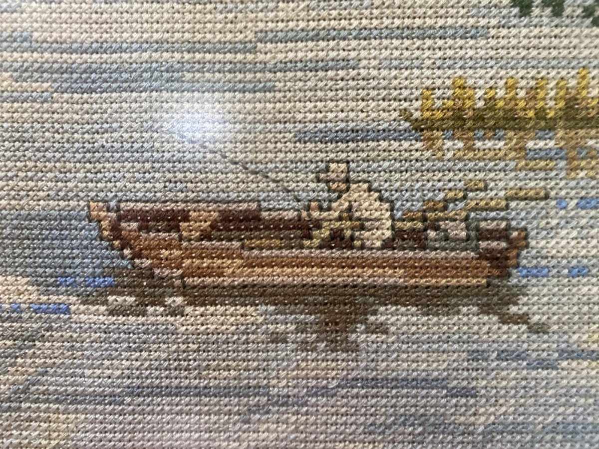 Hand Woven Lake Windermere Landscape Tapestry With Fisherman In Rowing Boat