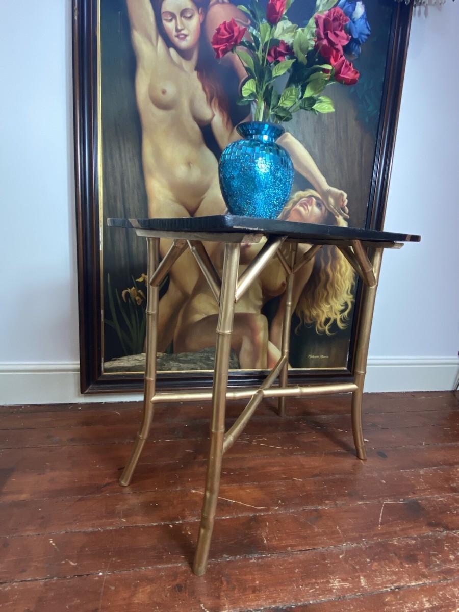 Contemporary Library Montage Hall Table With Bamboo X Frame Stretcher