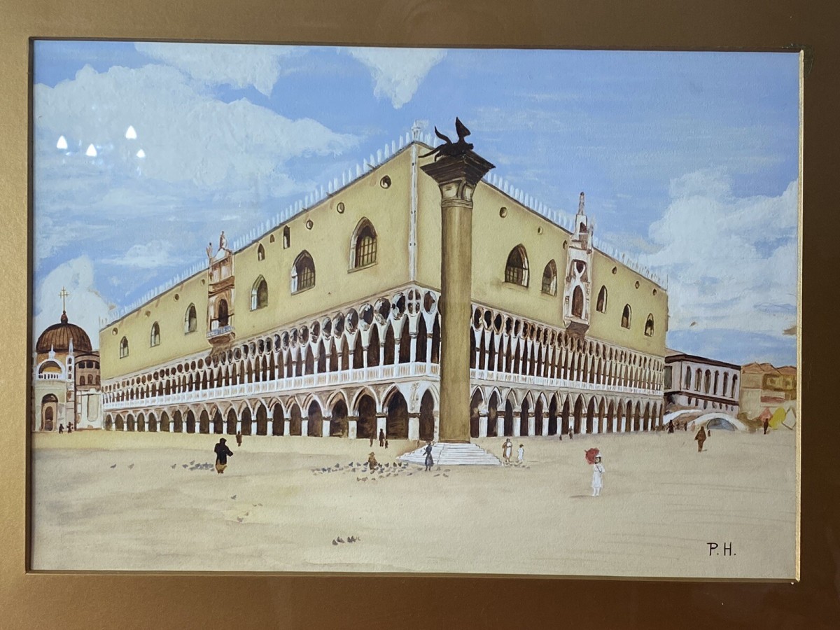 Historic Architectural Study Doges Palace Venice Watercolour Painting Signed