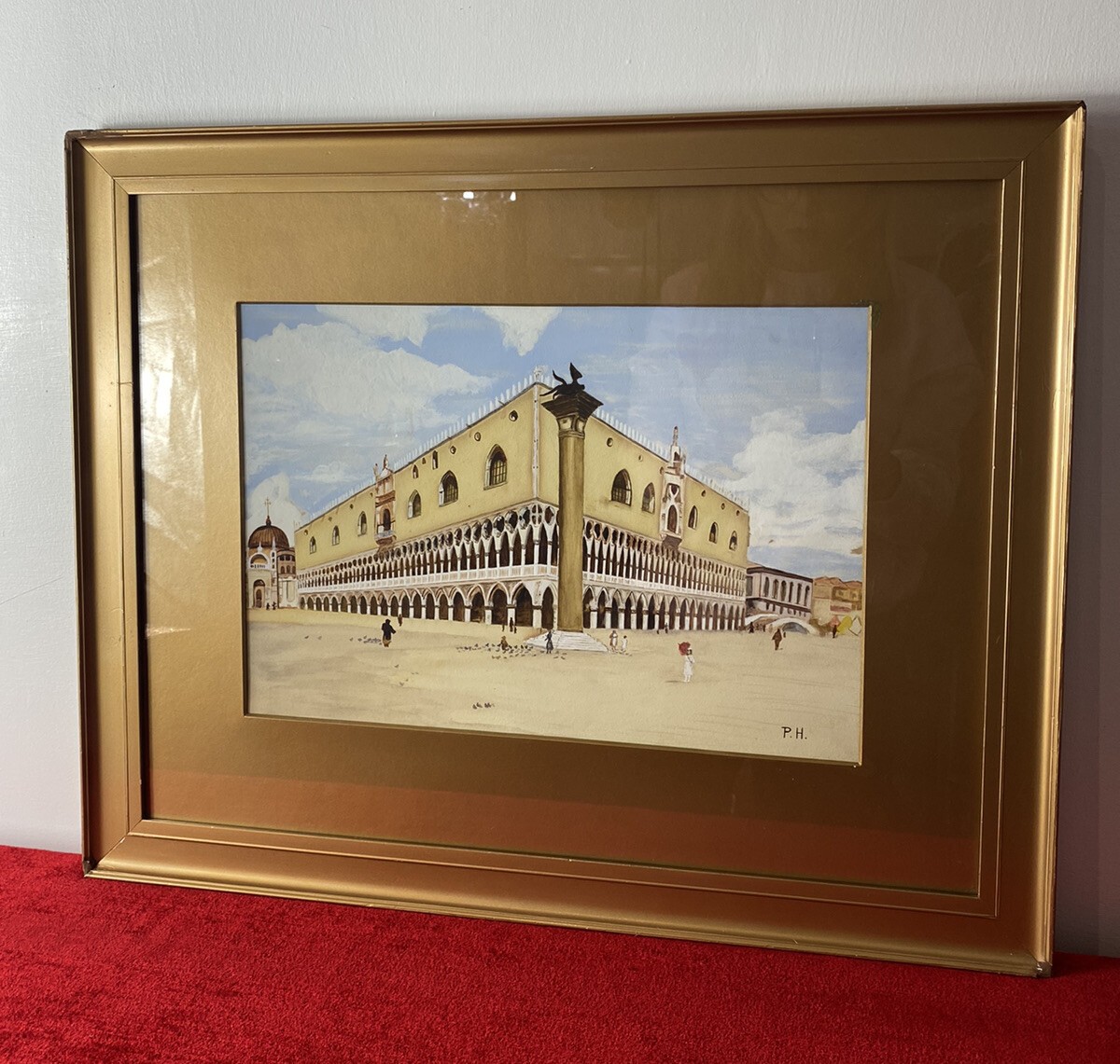 Historic Architectural Study Doges Palace Venice Watercolour Painting Signed