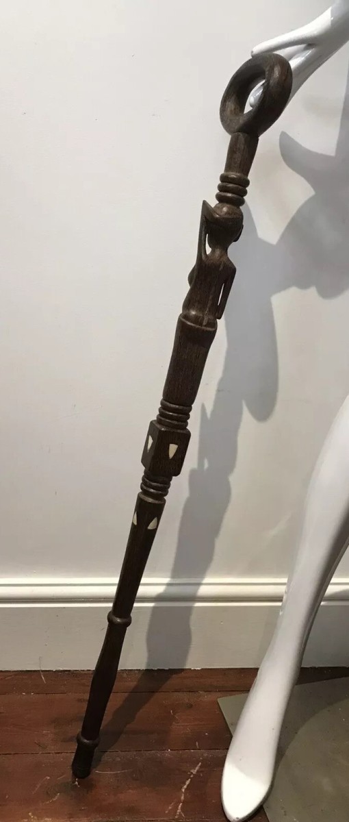 Unique Afican Carved Chieftains Carved Hardwood Walking Stick