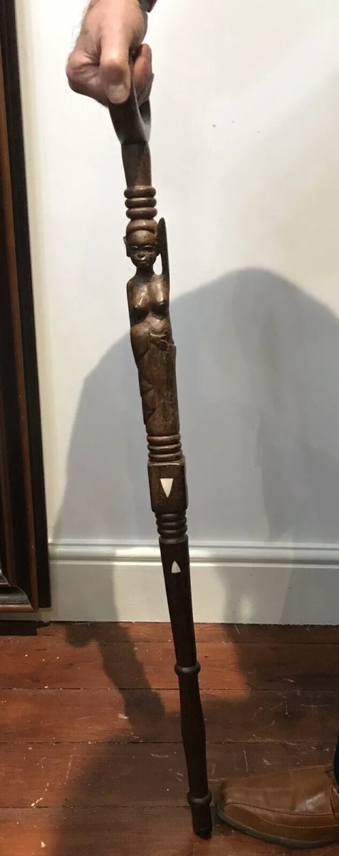 Unique Afican Carved Chieftains Carved Hardwood Walking Stick