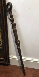 Unique Afican Carved Chieftains Carved Hardwood Walking Stick Carved With Portrait Of A African Tribal Woman And Beautifully Turned With Bone Insert Decoration Round Shaped Carry Handle Very Strong And Fine Quality Collectors Item Unique Piece Dimensions In Inches Stick Height 38.5” Handle Width 5.5” Diameter 1 1/4” Approx Weight Approx 3KG
