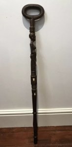 Unique Afican Carved Chieftains Carved Hardwood Walking Stick Carved With Portrait Of A African Tribal Woman And Beautifully Turned With Bone Insert Decoration Round Shaped Carry Handle Very Strong And Fine Quality Collectors Item Unique Piece Dimensions In Inches Stick Height 38.5” Handle Width 5.5” Diameter 1 1/4” Approx Weight Approx 3KG