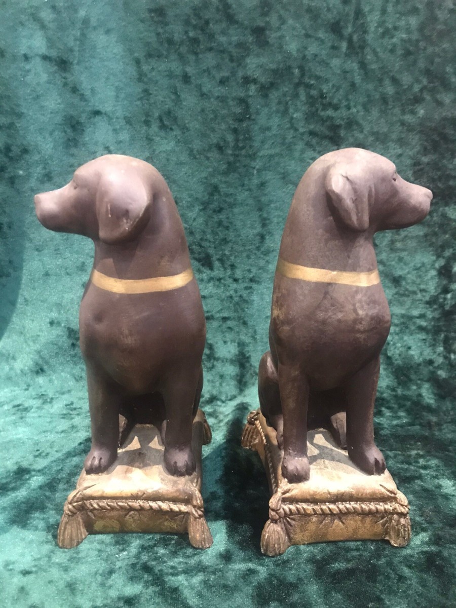 Pair Of Heavy Quality Vintage Labradors On Gilt Tassled Cushion Plinths