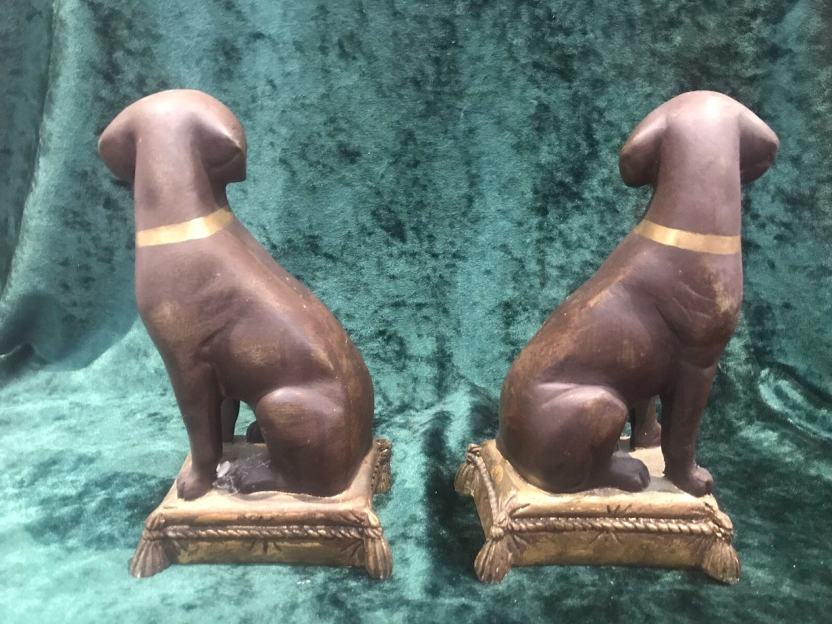 Pair Of Heavy Quality Vintage Labradors On Gilt Tassled Cushion Plinths