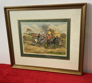 First Day Of The Season Titled Characterised Etching By British Illustrator John Leech. Medium - Hand Coloured Printed Etching On Paper Artist - John Leech Condition - Mint Wonderful Etching Of A Hand Drawn Artwork Title ‘The First Day Of The Season’ By Renowned Charaturist Illustrator John Leech. The Etching Depicts The Hunt Master Shaking Hands With The Lord Of The Manor Both On Horse Back. Stunning Details Of Huntsmen, Horses And Hounds In British Country Scene. Fine Detail And Very Well Executed. Set In Glazed Gilt Frame. This Artwork Was Exhibited At The Colemore Galleries, Henley & Arden, Warwickshire. Stamp Shown On Reverse. Brief Artist History John Leech Born August 29th 1817 - 29th October 1864 Leech Developed A Talent For Etching And Sketching In 1835 His Preferred Medium Was Lithography. Best Known For His Illustrated Hunting And Sporting Artworks In Punch Magazine 1841 A Humorous Magazine For The Middle Class Audience. John Leech’s Artworks Are Exhibited In The Tate London As Well As Other Notorious Galleries. Dimensions In Inches Frame Height 20 1/4” Frame Width 23.5” Artwork Height 10” Artwork Width 14”