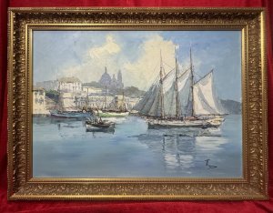 Dutch School Impressionist Sailing Boats With Fishing Harbour/Village In View Signed B Laarhoven Circa - 1960 Composition - Oil On Canvas Artwork Title 'Sailing Boats At Small Fishing Harbour' Artist - B Laarhoven B1912 Listing Description Original Mid Century Impressionist Artwork From Listed Dutch Artist Bernard Laarhoven. Finely Painted Vibrant Artwork Depicts Numerous Large Sailing Boats With Masts & Rigging, Souls Visible On Board. Wonderful Backdrop Of Small Fishing Harbour With Great Architectural Merit. Artwork Signed By Artist B Laarhoven. Dimensions In Cms Height 62cm X Width 82cm For Further Information Please Call Our Museum Curator On 07707 488566 Thank-you.