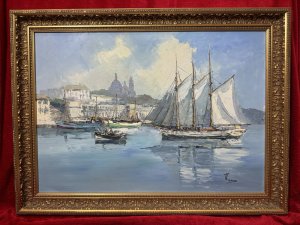 Dutch School Impressionist Sailing Boats With Fishing Harbour/Village In View Signed B Laarhoven Circa - 1960 Composition - Oil On Canvas Artwork Title 'Sailing Boats At Small Fishing Harbour' Artist - B Laarhoven B1912 Listing Description Original Mid Century Impressionist Artwork From Listed Dutch Artist Bernard Laarhoven. Finely Painted Vibrant Artwork Depicts Numerous Large Sailing Boats With Masts & Rigging, Souls Visible On Board. Wonderful Backdrop Of Small Fishing Harbour With Great Architectural Merit. Artwork Signed By Artist B Laarhoven. Dimensions In Cms Height 62cm X Width 82cm For Further Information Please Call Our Museum Curator On 07707 488566 Thank-you.