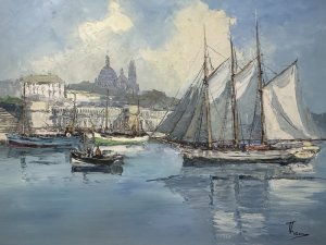 Dutch School Impressionist Sailing Boats With Fishing Harbour/Village In View Signed B Laarhoven Circa - 1960 Composition - Oil On Canvas Artwork Title 'Sailing Boats At Small Fishing Harbour' Artist - B Laarhoven B1912 Listing Description Original Mid Century Impressionist Artwork From Listed Dutch Artist Bernard Laarhoven. Finely Painted Vibrant Artwork Depicts Numerous Large Sailing Boats With Masts & Rigging, Souls Visible On Board. Wonderful Backdrop Of Small Fishing Harbour With Great Architectural Merit. Artwork Signed By Artist B Laarhoven. Dimensions In Cms Height 62cm X Width 82cm For Further Information Please Call Our Museum Curator On 07707 488566 Thank-you.