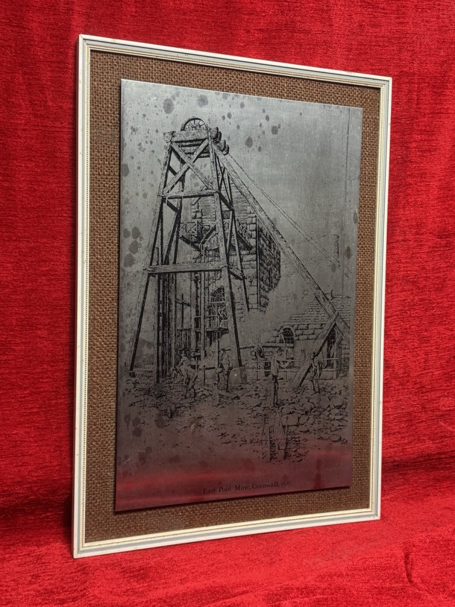 Historical National Heritage East Pool Mine, Cornwall. Metal Etched Wall Plaque