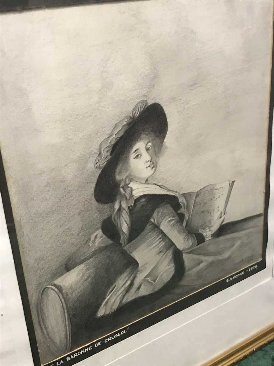 20th Century Artwork De La Barrone De Crussol Pencil And Charcoal Drawing Signed