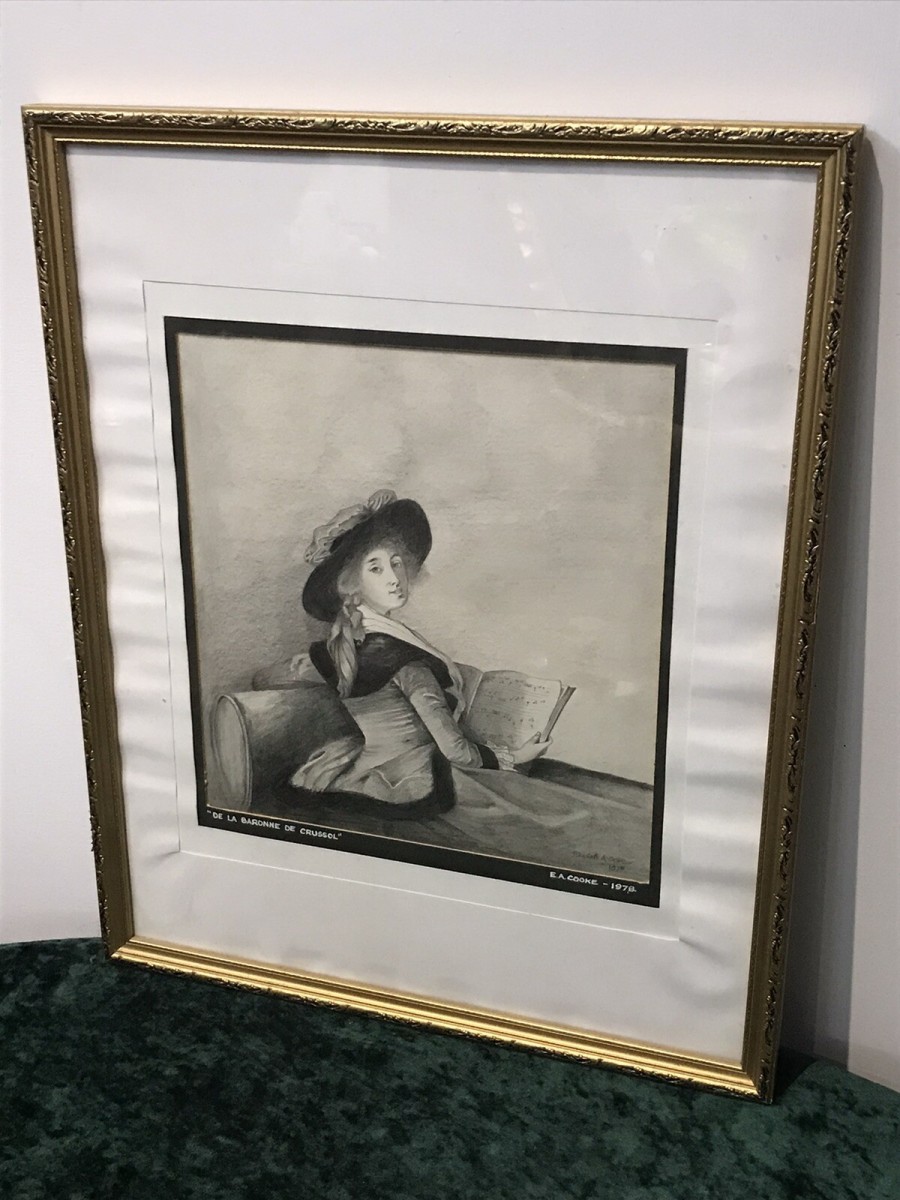 20th Century Artwork De La Barrone De Crussol Pencil And Charcoal Drawing Signed