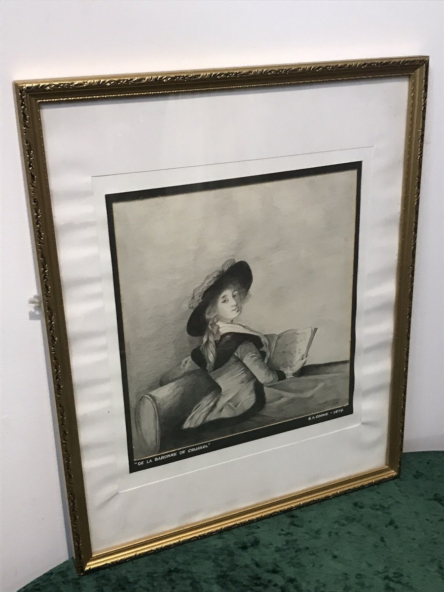 20th Century Artwork De La Barrone De Crussol Pencil And Charcoal Drawing Signed