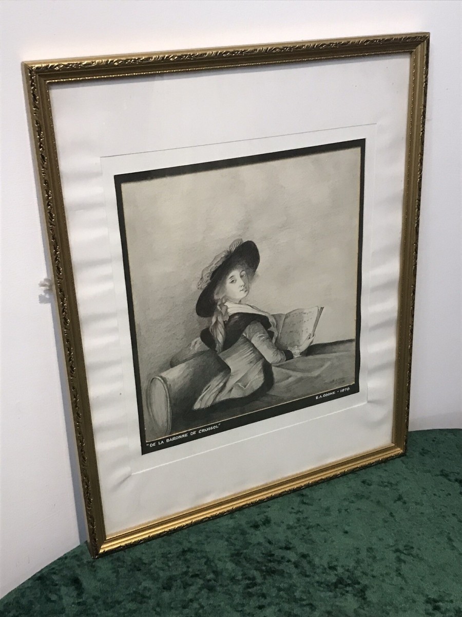 20th Century Artwork De La Barrone De Crussol Pencil And Charcoal Drawing Signed