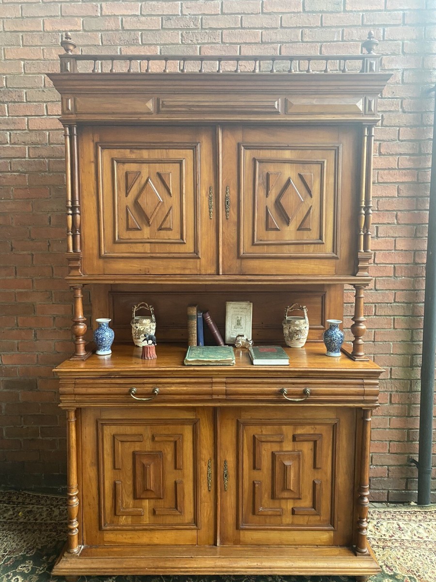 Antique German Bieder Meyer Style Monumental Satinwood Carved Bookcase