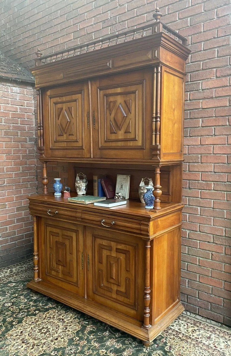 Antique German Bieder Meyer Style Monumental Satinwood Carved Bookcase