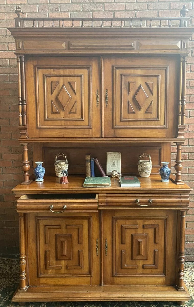 Antique German Bieder Meyer Style Monumental Satinwood Carved Bookcase