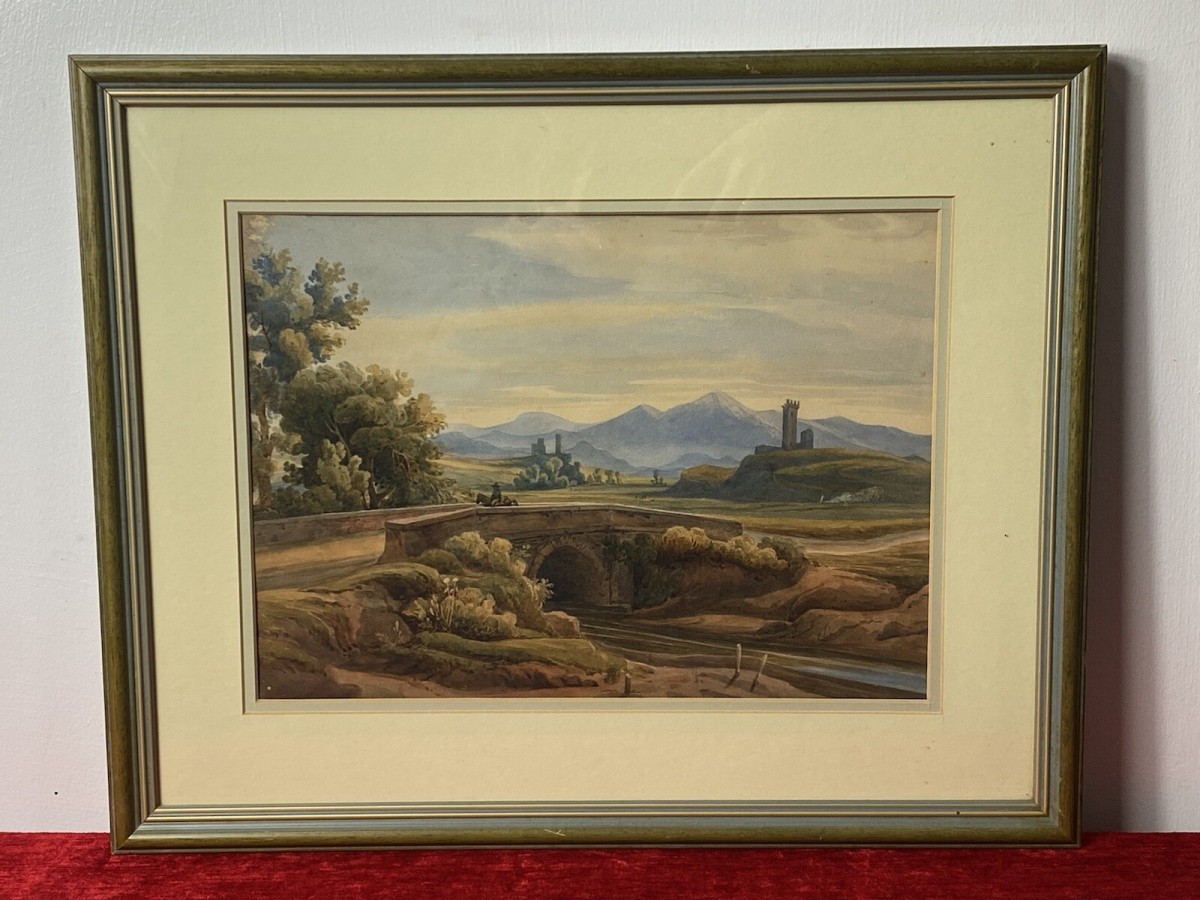 19c Aristocratic Castle Landscape Watercolour Painting By Lady Buetiau Hepburne