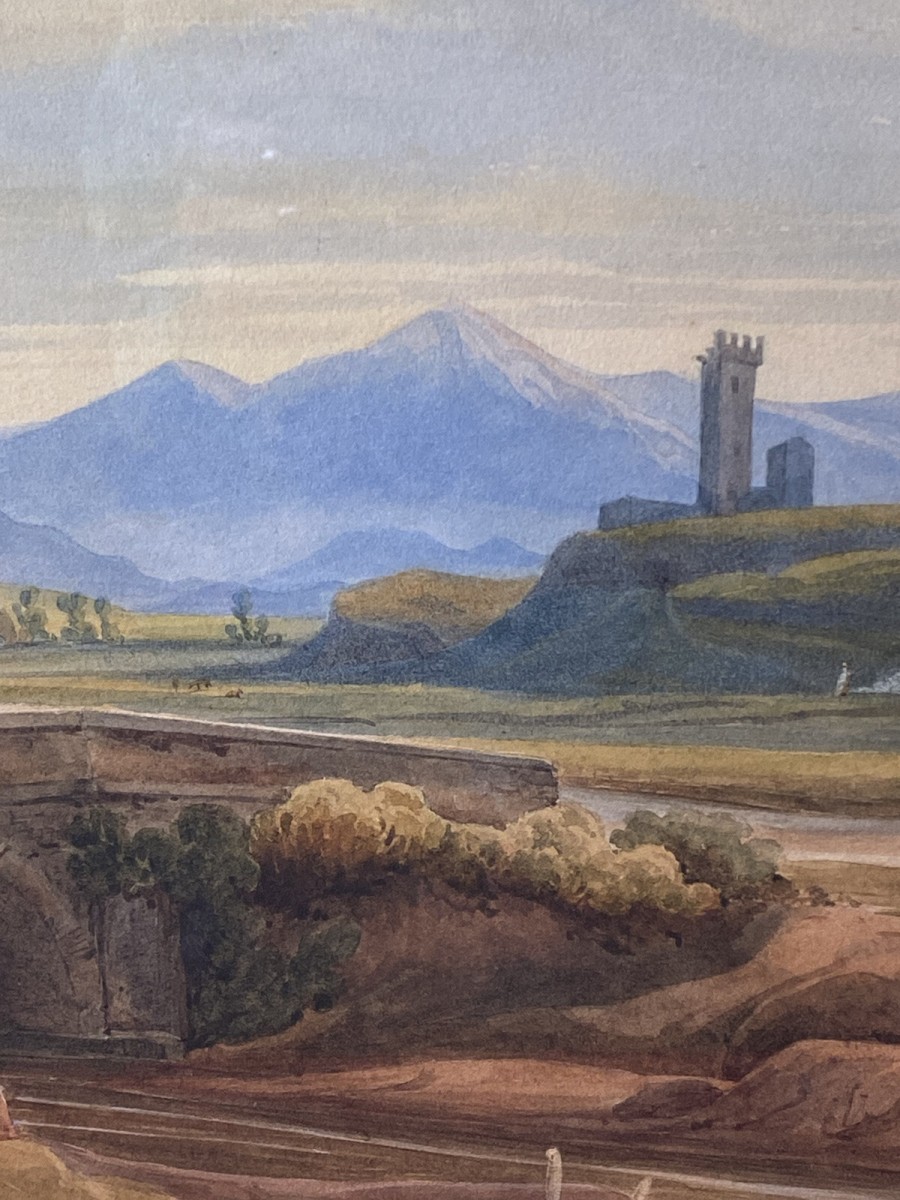 19c Aristocratic Castle Landscape Watercolour Painting By Lady Buetiau Hepburne