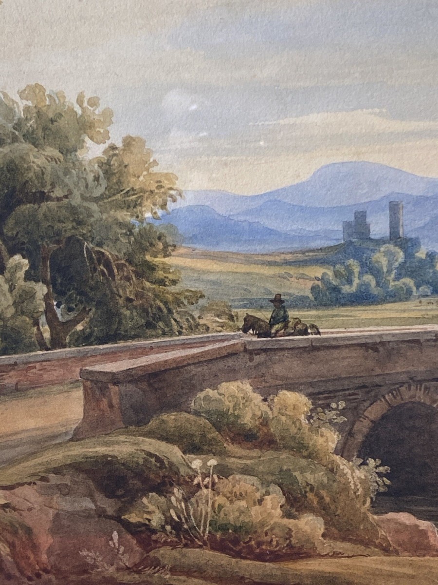 19c Aristocratic Castle Landscape Watercolour Painting By Lady Buetiau Hepburne