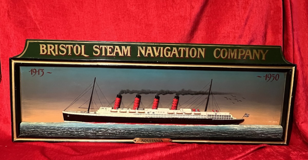 Historic Maritime Memorabilia 'hms Aquatania' Diorama Wooden Ship Signage