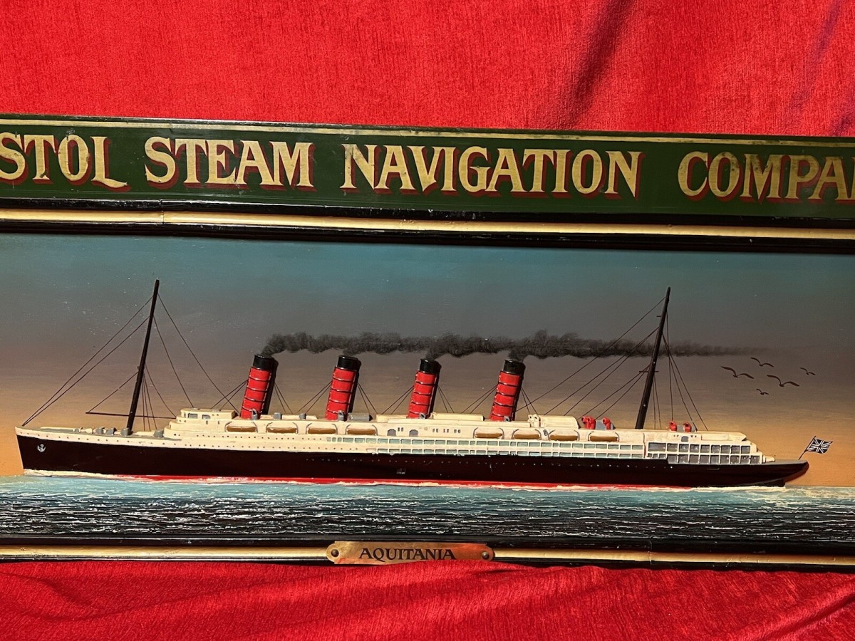 Historic Maritime Memorabilia 'hms Aquatania' Diorama Wooden Ship Signage
