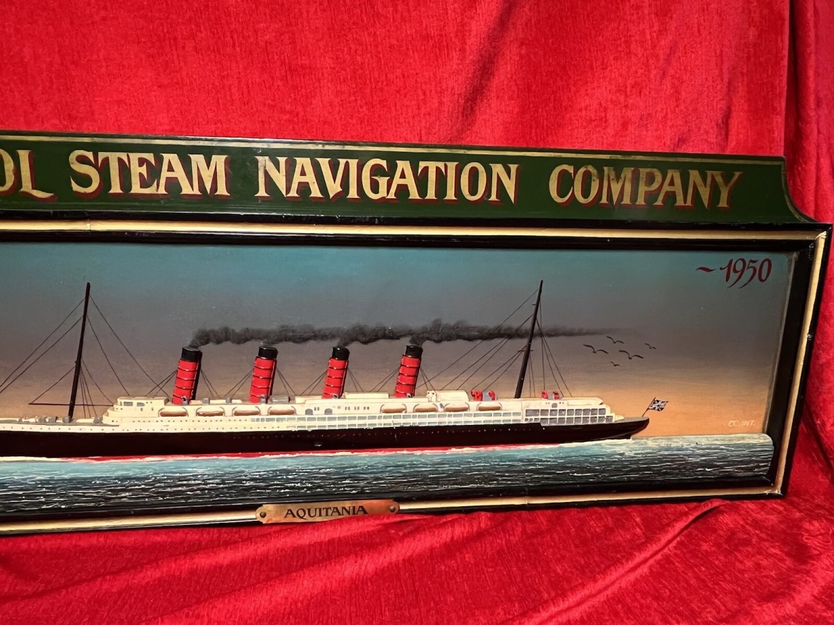 Historic Maritime Memorabilia 'hms Aquatania' Diorama Wooden Ship Signage