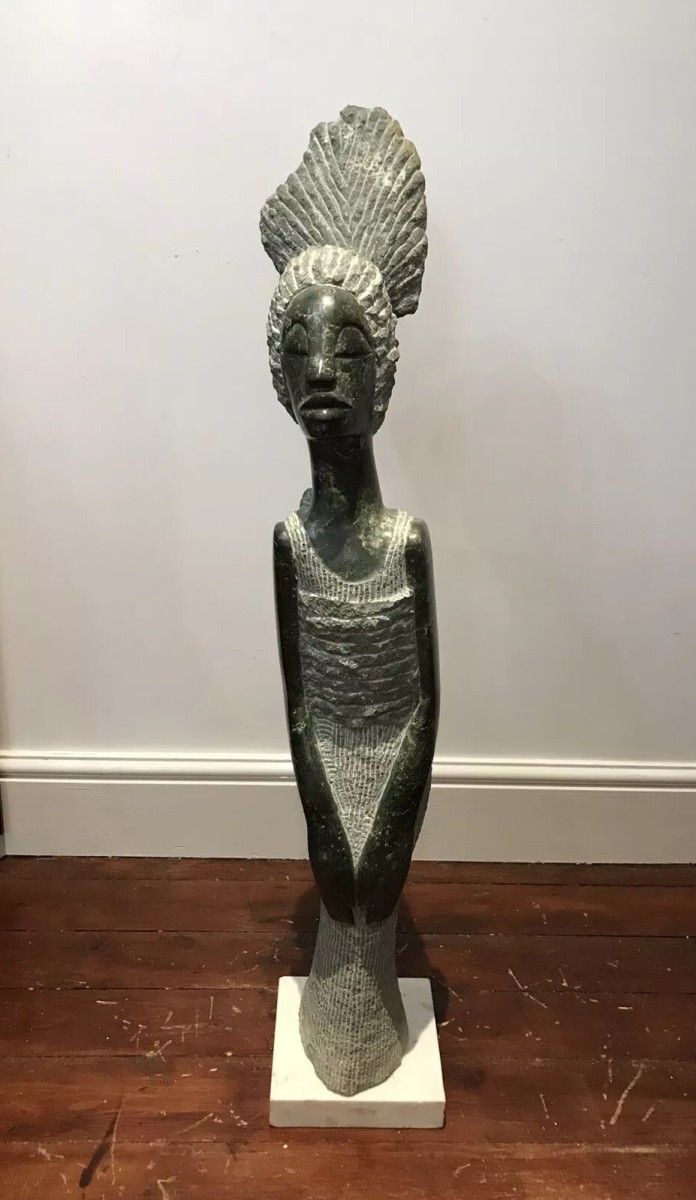 African Marble 20th Century Mother And Child Sculpture By Tendai Mutinhima
