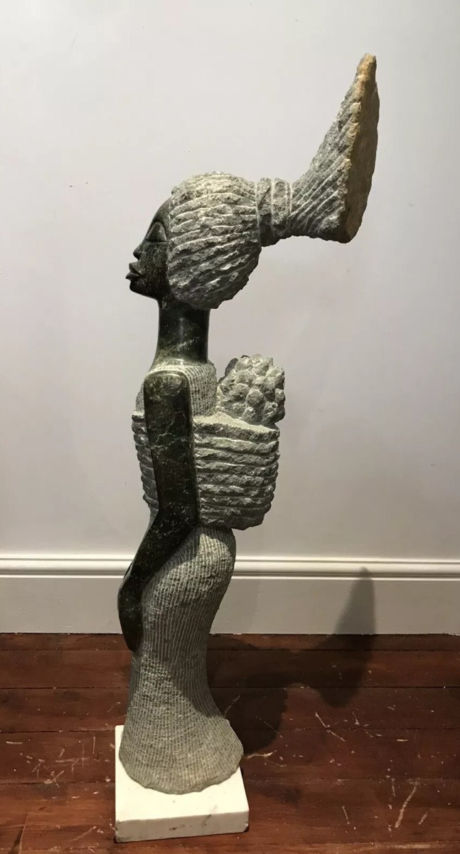 African Marble 20th Century Mother And Child Sculpture By Tendai Mutinhima