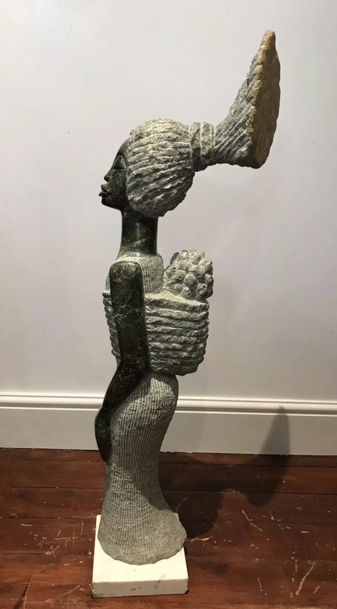 African Marble 20th Century Mother And Child Sculpture By Tendai Mutinhima